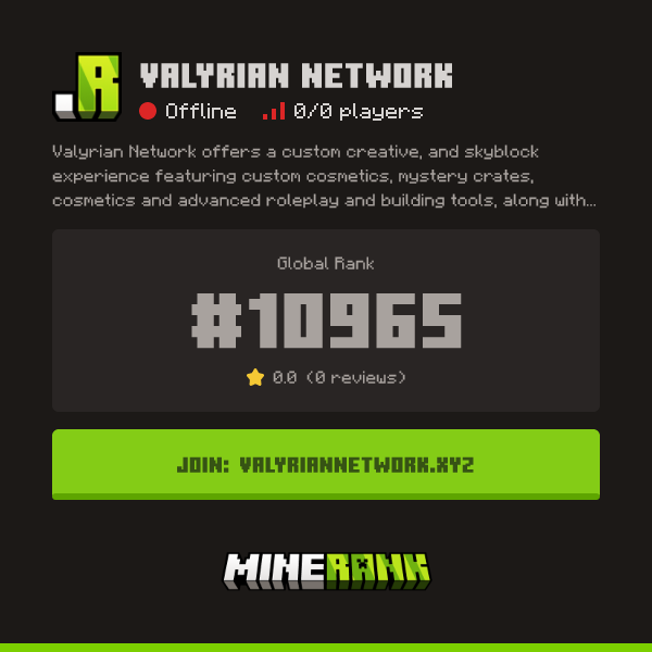 Valyrian Network Server IP, Reviews and Vote Link - Minerank