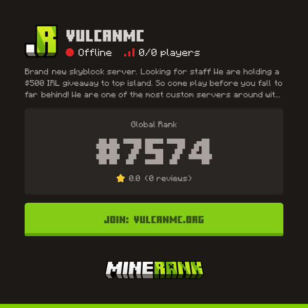 VulcanMC Server IP, Reviews and Vote Link - Minerank