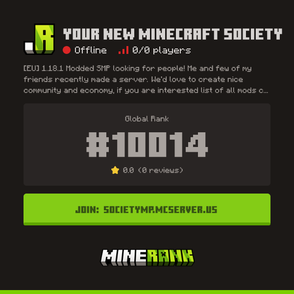 your new minecraft society Server IP, Reviews and Vote Link - Minerank