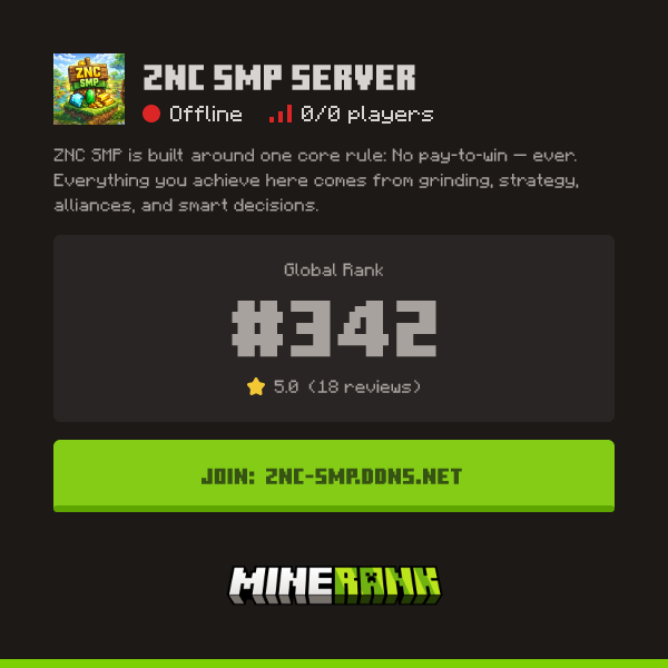 ZNC SMP Server Server IP, Reviews and Vote Link - Minerank