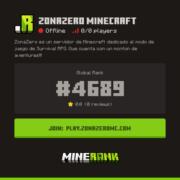 ZonaZero Minecraft Server IP, Reviews and Vote Link - Minerank